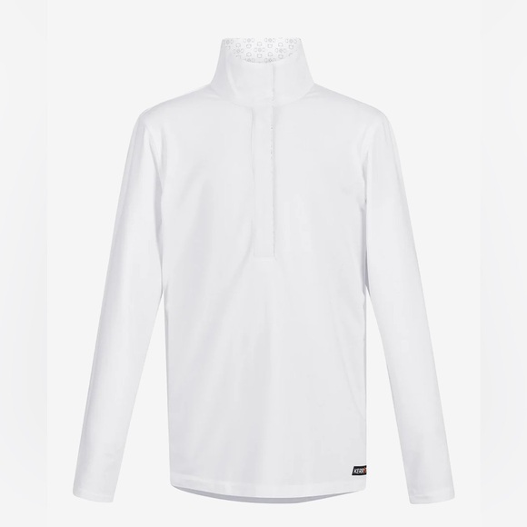 Haut d'équitation bleu respirant manches courtes 1/4 zip Kerrits fille